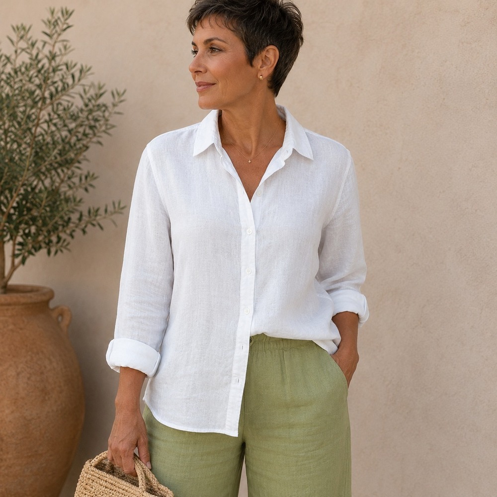 Quince 100% Premium Linen Button Front Shirt Large White Long Sleeve Coastal